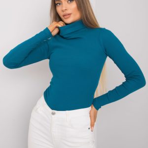 Elisee RUE PARIS sea ribbed turtleneck blouse