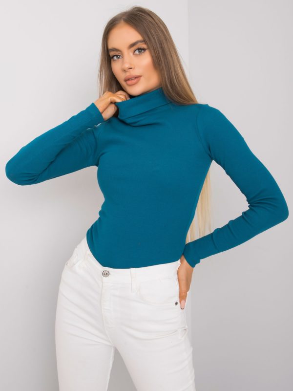 Elisee RUE PARIS sea ribbed turtleneck blouse