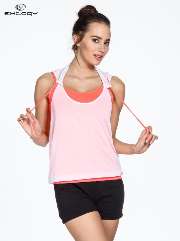 Coral Mesh Hooded Sports Top