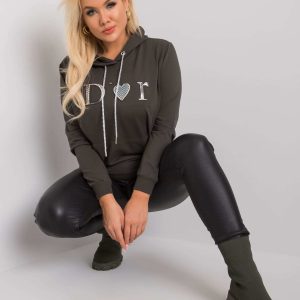 Dark Khaki Plus Size Kangaroo Hoodie Shila