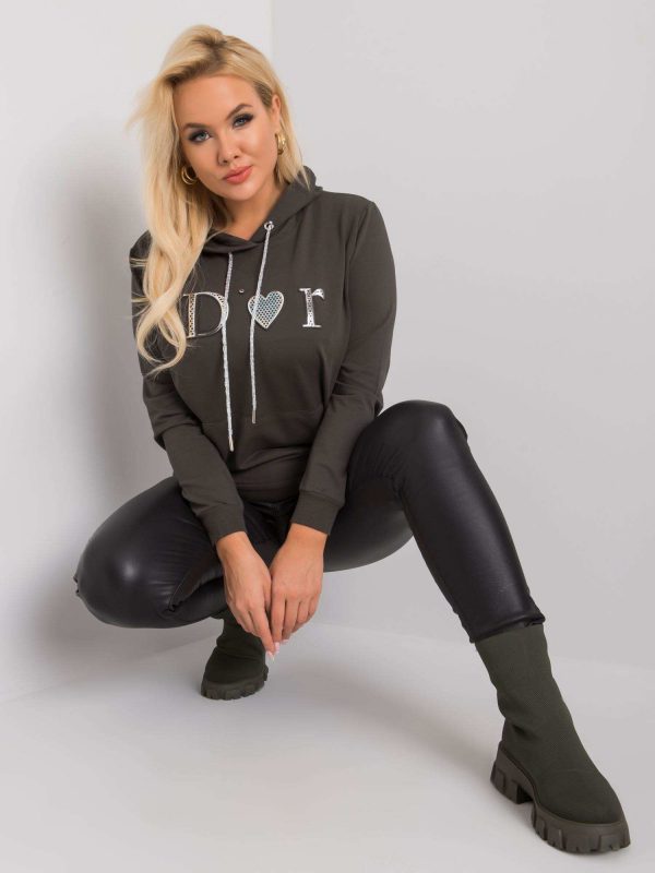 Dark Khaki Plus Size Kangaroo Hoodie Shila