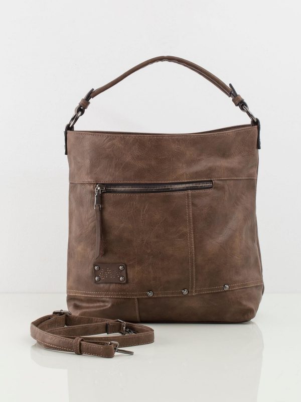 Dark brown large bag made of eco leather