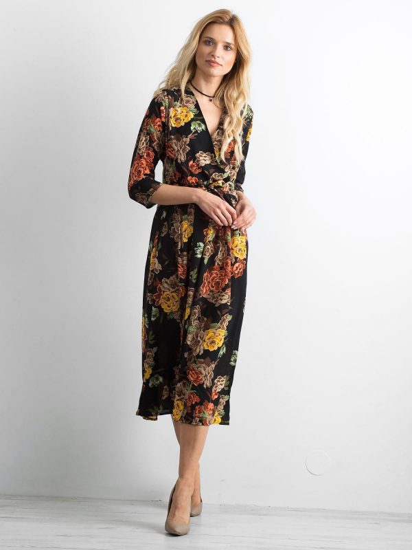 Black floral midi dress