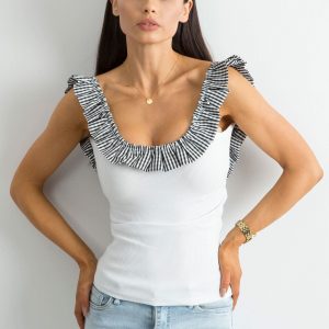 BY O LA LA Black and White Ruffle Top