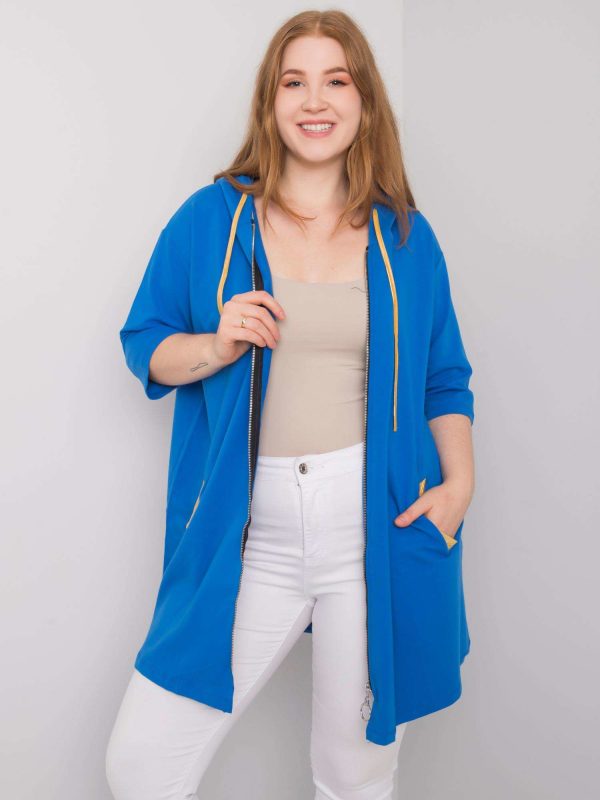 Dark Blue Plus Size Zipper Lounes Sweatshirt