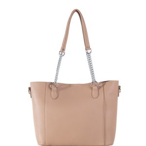 Beige capacious shoulder bag with handles