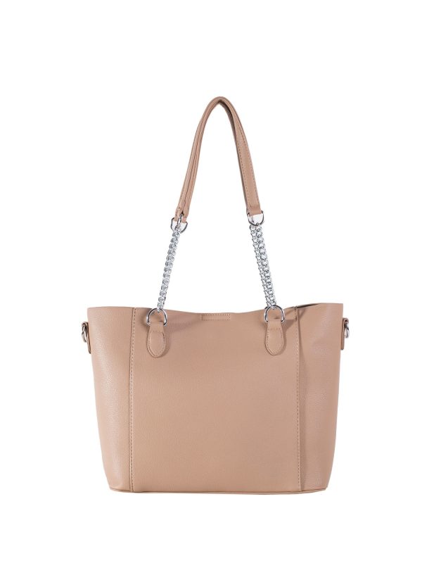 Beige capacious shoulder bag with handles