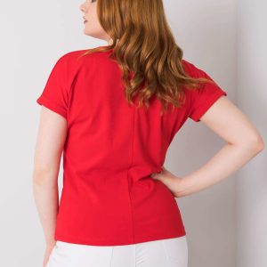 Red plus size blouse with Kelley applique