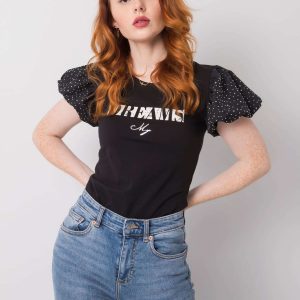 Black T-shirt with Tilly applique