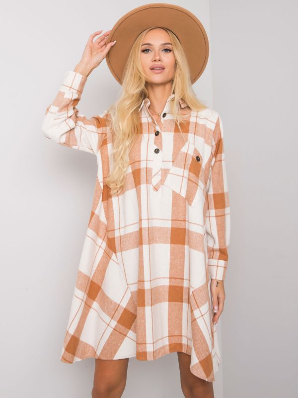 Maelia Camel Plaid Dress