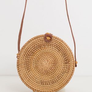 Beige Round Braided Handbag