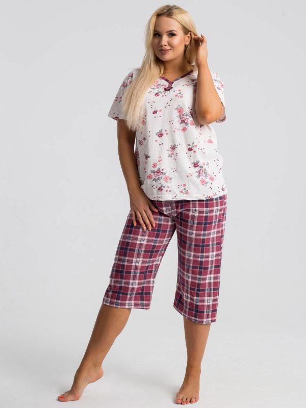 Burgundy Plus Size Patterned Pyjamas