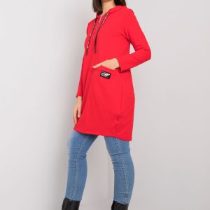 Red cotton tunic plus size with hood Kierra