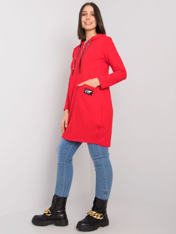 Red cotton tunic plus size with hood Kierra