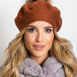 Brown knitted beret with tassel