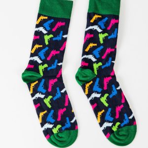 Navy Blue Green Printed Men's Socks