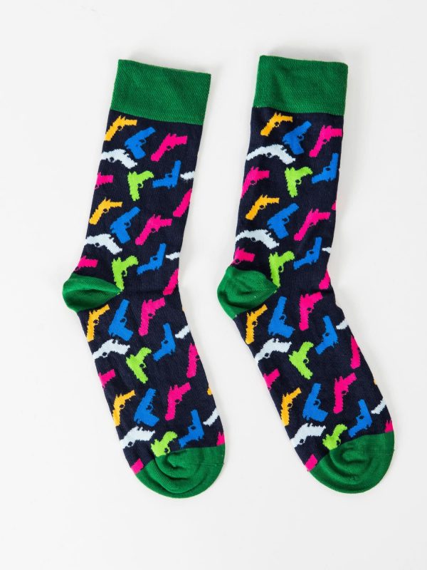 Navy Blue Green Printed Men's Socks