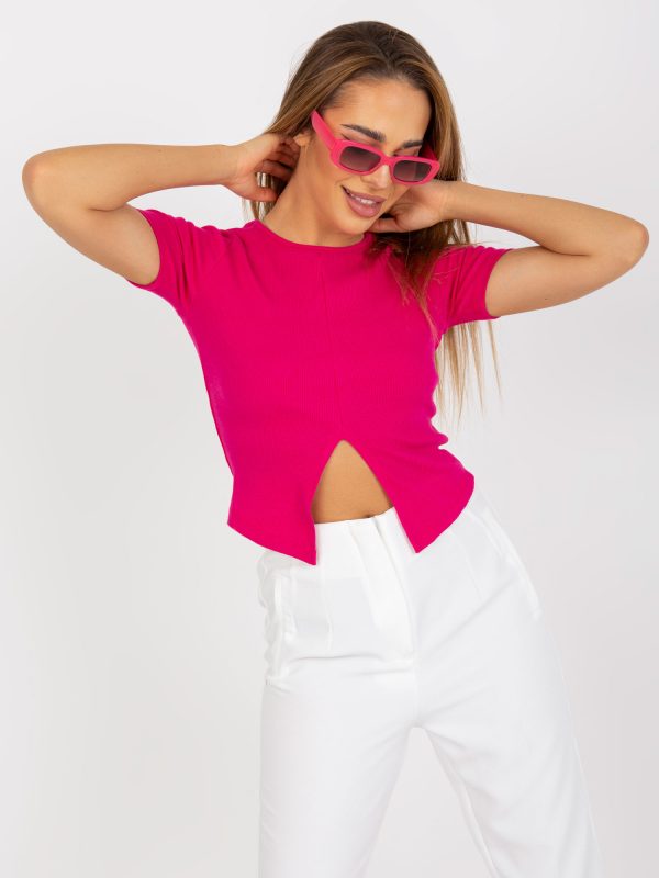 Fuchsia basic striped blouse with short sleeves RUE PARIS