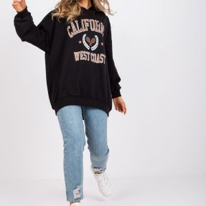 Black oversize long sweatshirt with print and hoodie