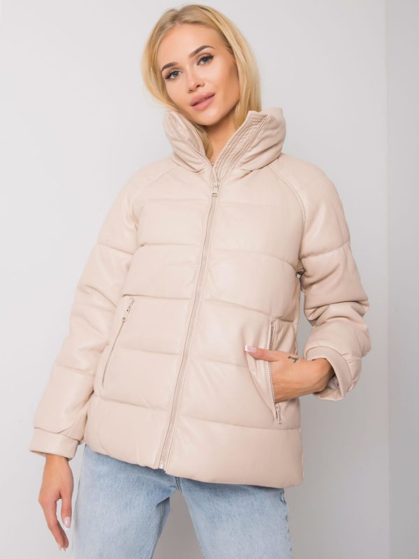 Beige Maxine Leatherette Winter Jacket