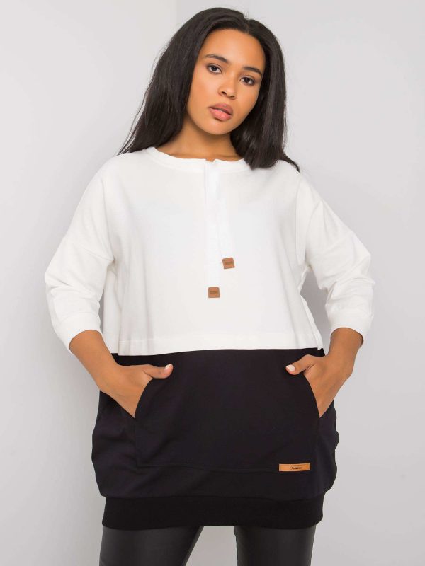 Ecru-black plus size sweatshirt without hood Sira