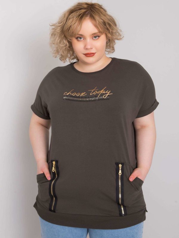 Dark khaki plus size blouse with Jessamy pockets