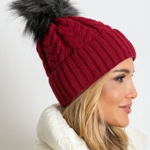 Burgundy insulated hat with pompom