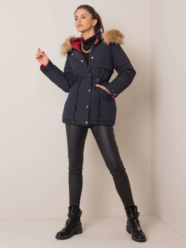 Navy blue and red reversible Haydee parka jacket