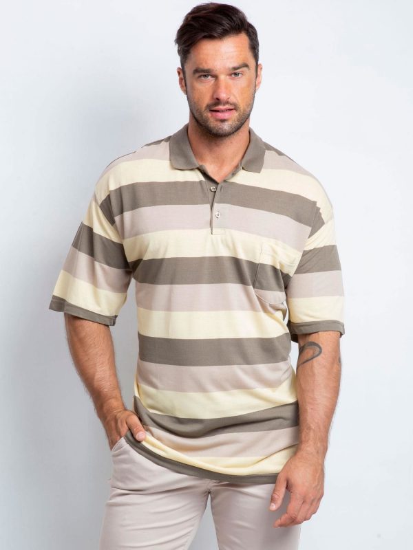 Beige and Yellow Polo Shirt Men's Plus Size Turnover