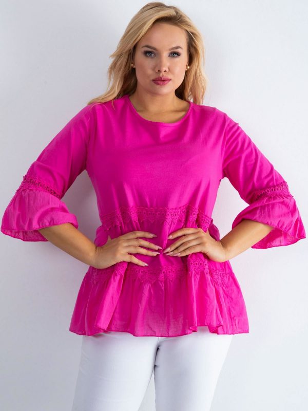 Dark pink boho tunic with ruffle PLUS SIZE