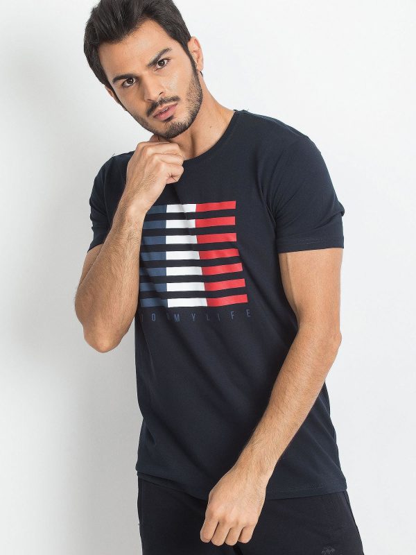 TOMMY LIFE Navy blue t-shirt for men with print