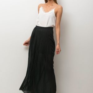 Black semi-transparent pleated maxi skirt