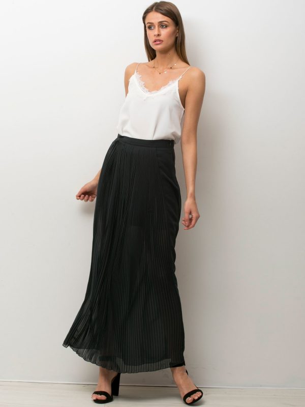 Black semi-transparent pleated maxi skirt