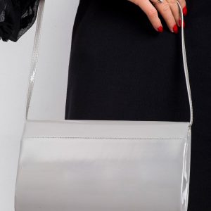 Gray lacquered clutch bag