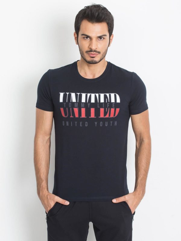 TOMMY LIFE Navy blue men's t-shirt with print