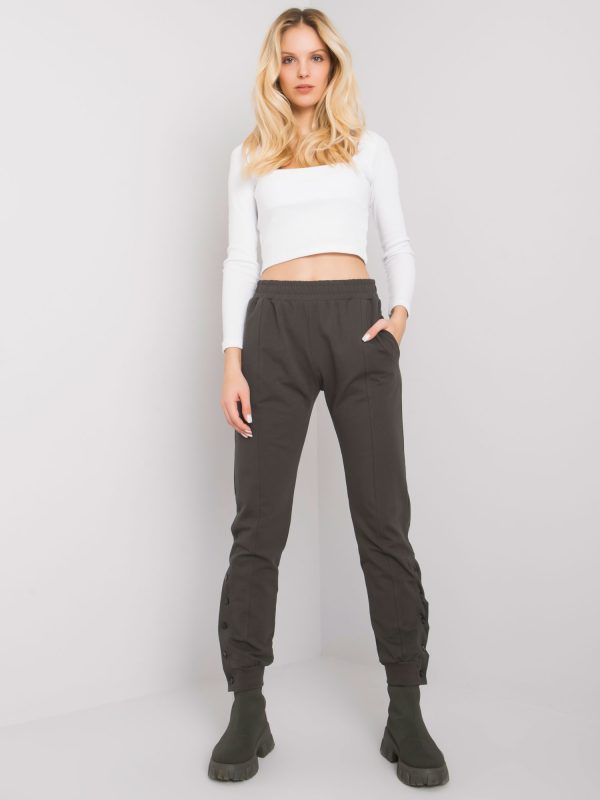 Dark khaki sweatpants with buttons Cindy RUE PARIS