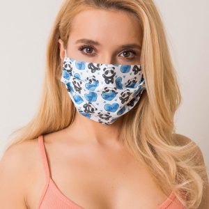 White and blue protective mask with print