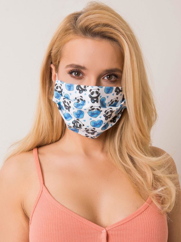 White and blue protective mask with print