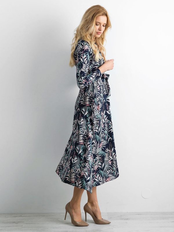 Navy blue floral midi dress