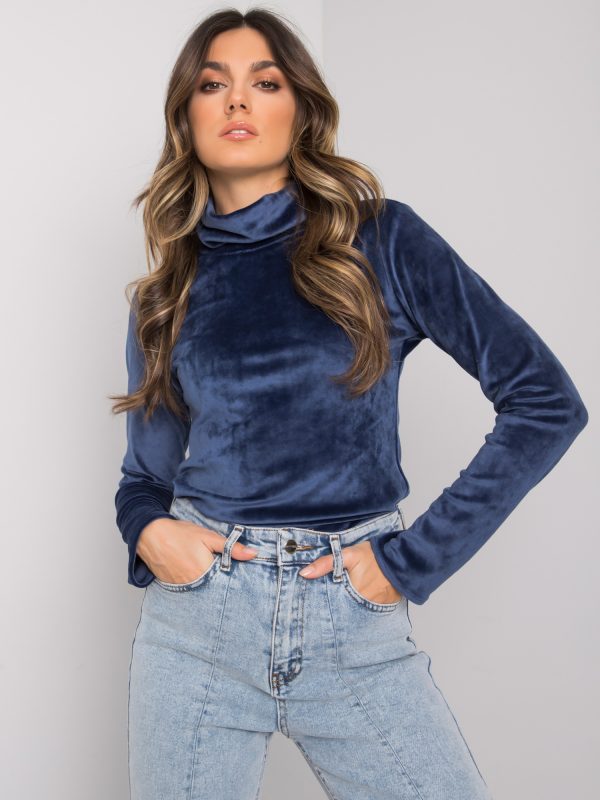 Blue velour blouse with turtleneck Millau