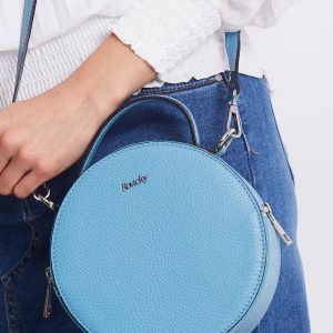 Blue Round Leather Handbag