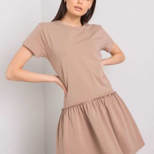 Dark beige dress with flounce Cammie