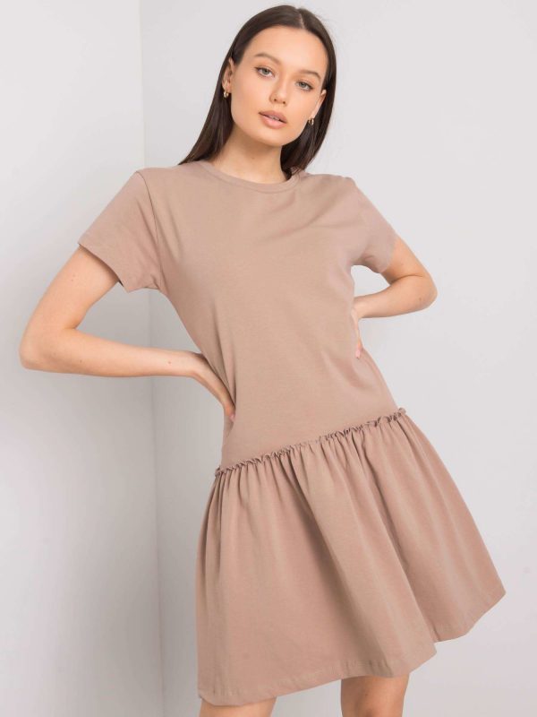 Dark beige dress with flounce Cammie