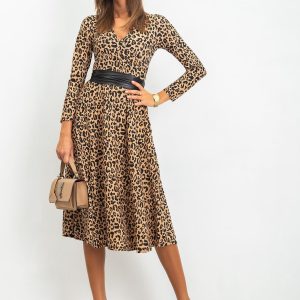 RUE PARIS Beige and Black Smile Dress