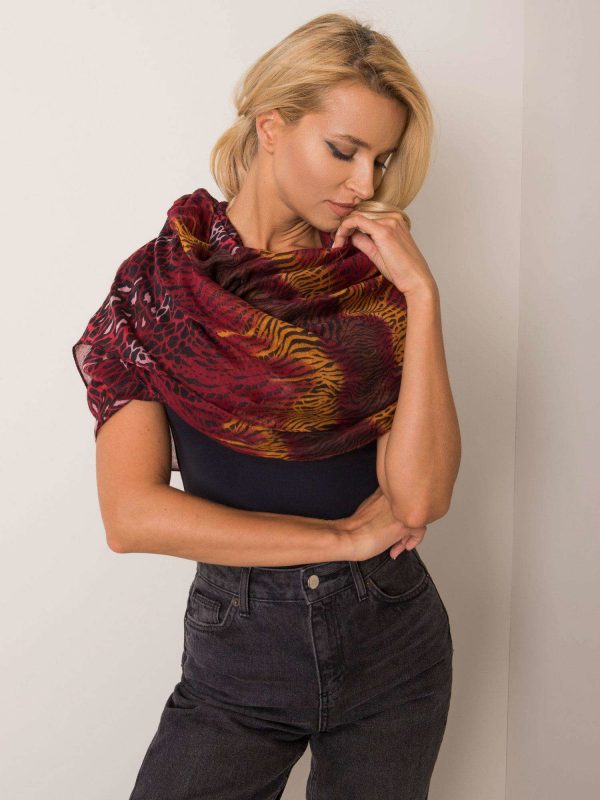 Burgundy scarf in animal patterns