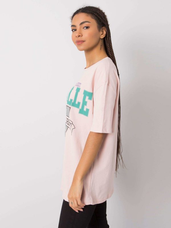 Pale pink t-shirt for women with print by Margaret RUE PARIS