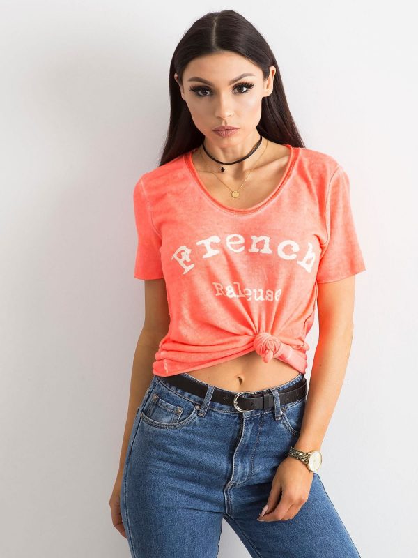 Fluo peach blouse with inscription