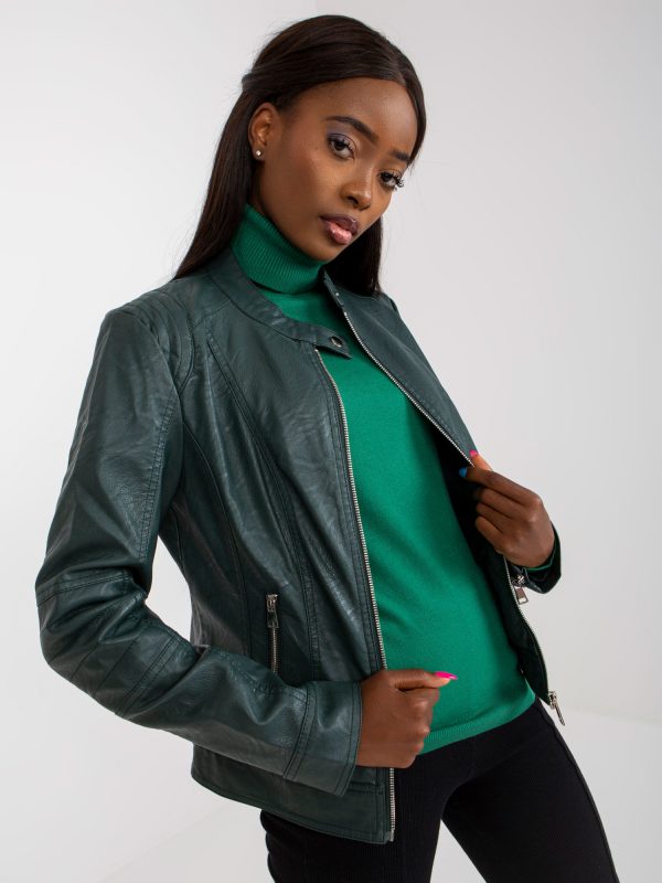 Dark Green Eulalie Leatherette Ramone Jacket