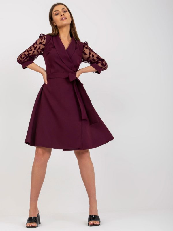 Burgundy flared cocktail dress with binding