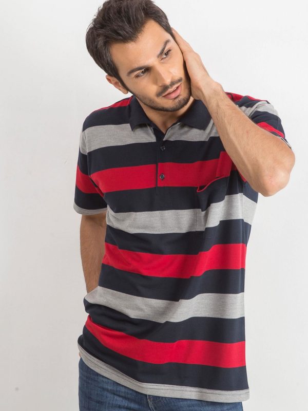 Navy Blue Red Men's Scouring Polo Shirt